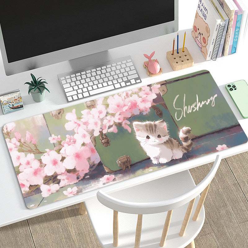 Cute Cat-Themed Non-Slip Gaming Mouse Pad - Large Desk Mat for Office and Home Use