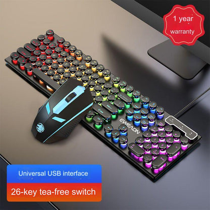 EWEADN GX330 Retro Punk Mechanical Gaming Keyboard & RGB Mouse Set - USB Wired, Ergonomic Design, 1600 DPI