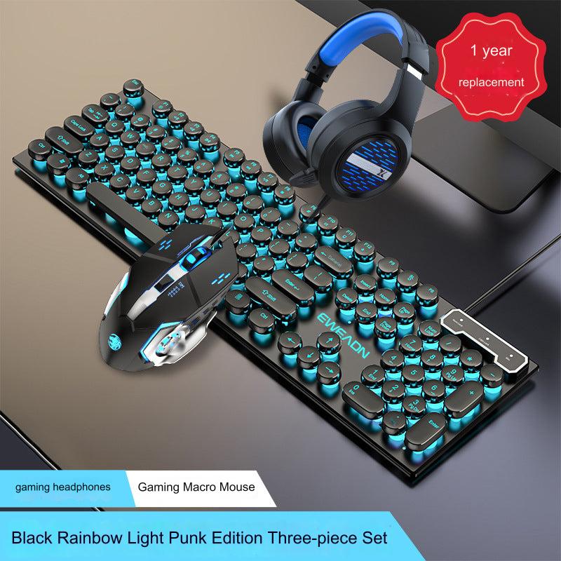 EWEADN GX330 Retro Punk Mechanical Gaming Keyboard & RGB Mouse Set - USB Wired, Ergonomic Design, 1600 DPI