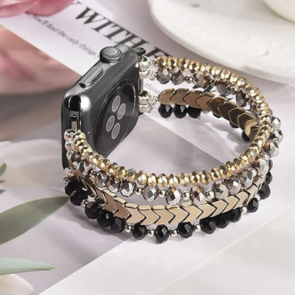 Elegant Crystal Beaded Apple Watch Band – Fashionable Stainless Steel Strap for 38mm/40mm/41mm and 42mm/44mm/45mm Models