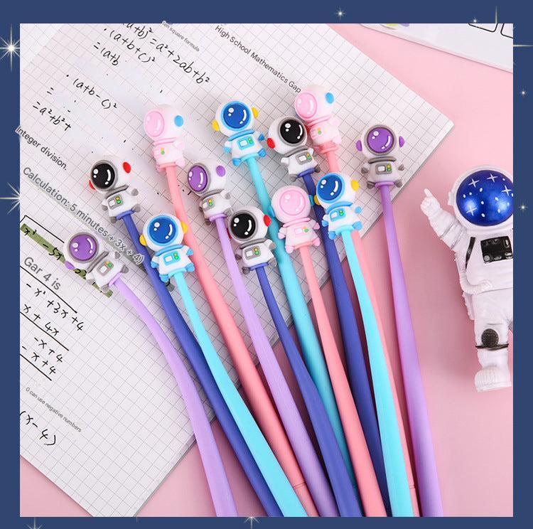 Pack of colorful school gel pens with astronaut theme