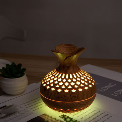 image 3: colorful LED lights on wood grain humidifier