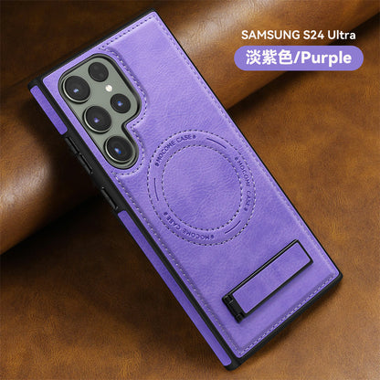 Premium Magnetic Leather Case for Samsung Galaxy S24 Series - Invisible Kickstand & Slim Protection