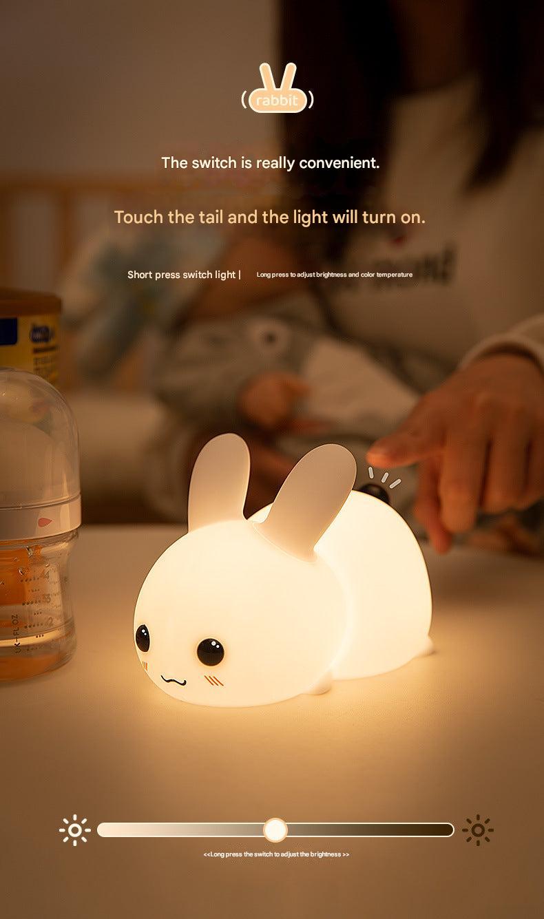 Close-up view of the soft silicone exterior of rabbit night light