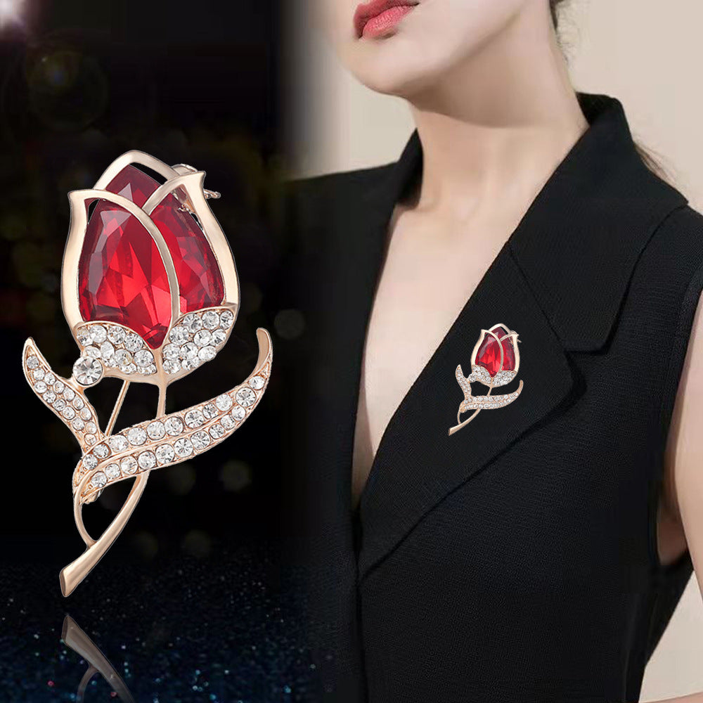 Elegant Rose Crystal Brooch - Image 1