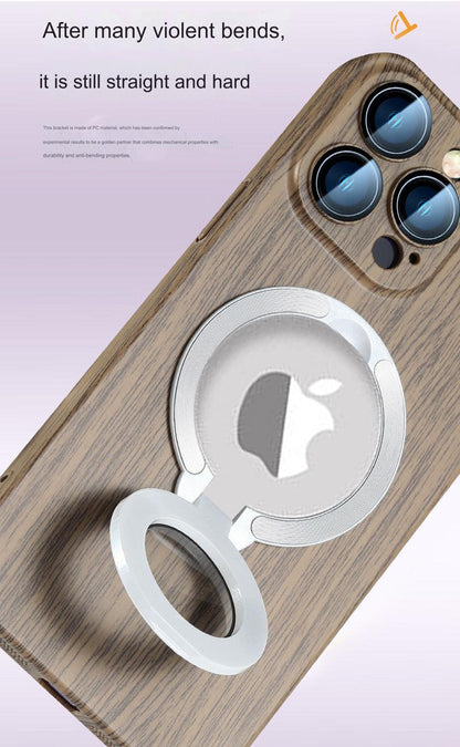 Stylish Magnetic Phone Case with Stand for iPhone 14/15 - All-Weather Protection & Premium Wood Finish