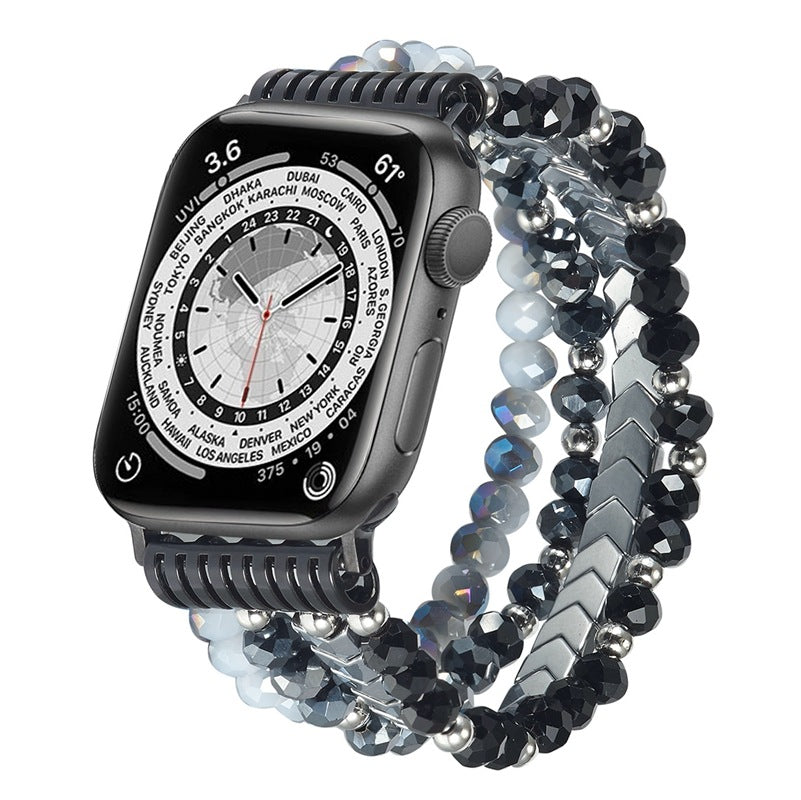 Elegant Crystal Beaded Apple Watch Band – Fashionable Stainless Steel Strap for 38mm/40mm/41mm and 42mm/44mm/45mm Models