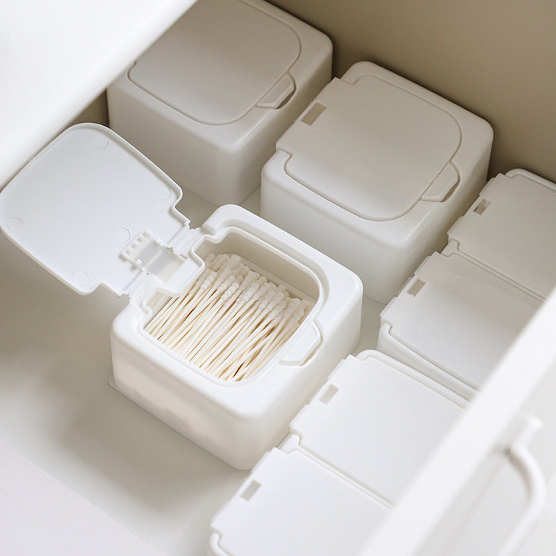 Compact Desktop Organizer Box with Lid for Cotton Swabs