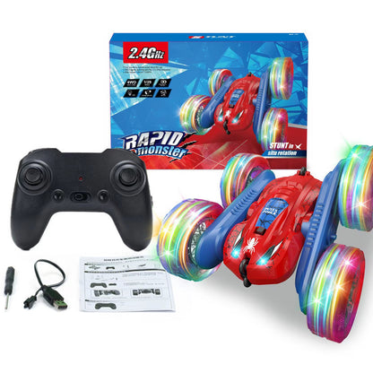 Stunt Remote Control Car - Dual-Sided Flipping RC Vehicle with Colorful LED Lights for Kids