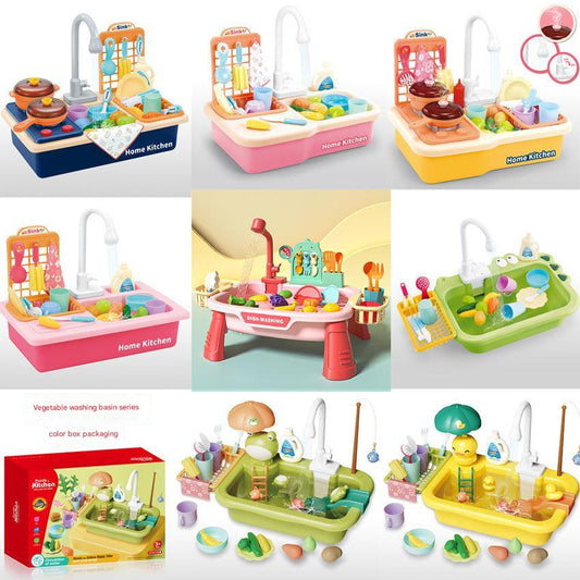 colorful kids play kitchen set with dishwasher toy