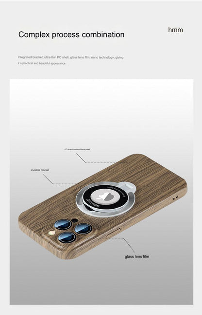 Stylish Magnetic Phone Case with Stand for iPhone 14/15 - All-Weather Protection & Premium Wood Finish