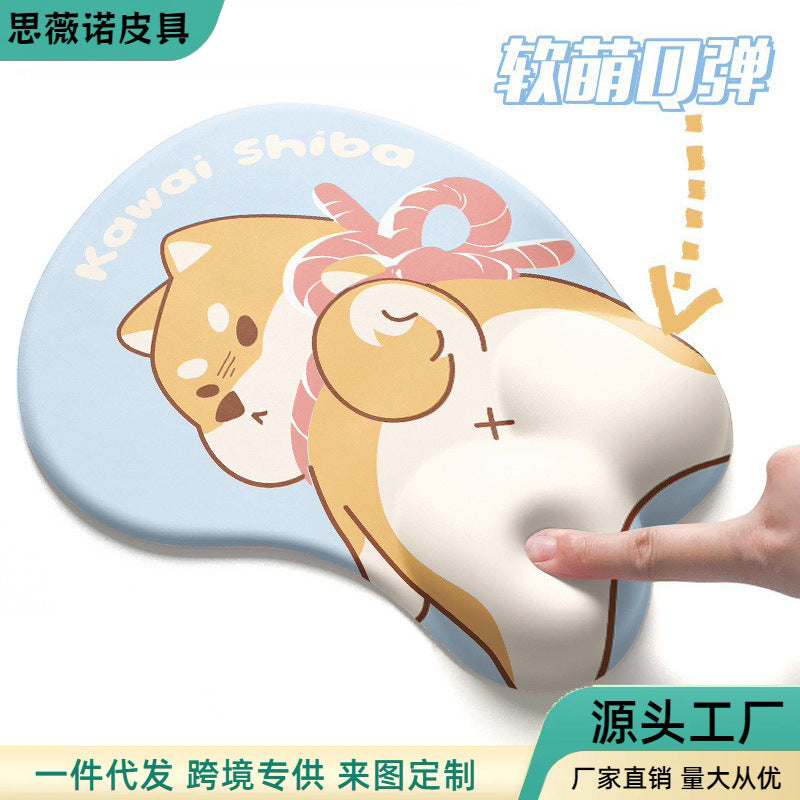 Cute Shiba Inu 3D Gaming Mouse Pad with Wrist Support - Natural Rubber Anti-Slip Design