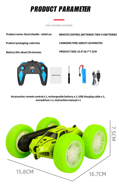 Stunt Remote Control Car - Dual-Sided Flipping RC Vehicle with Colorful LED Lights for Kids