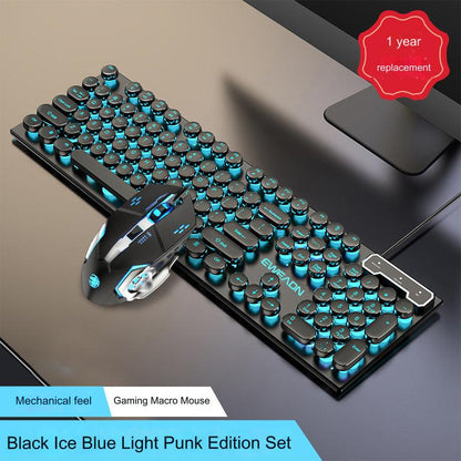 EWEADN GX330 Retro Punk Mechanical Gaming Keyboard & RGB Mouse Set - USB Wired, Ergonomic Design, 1600 DPI