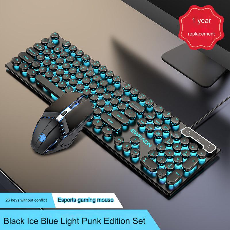 EWEADN GX330 Retro Punk Mechanical Gaming Keyboard & RGB Mouse Set - USB Wired, Ergonomic Design, 1600 DPI