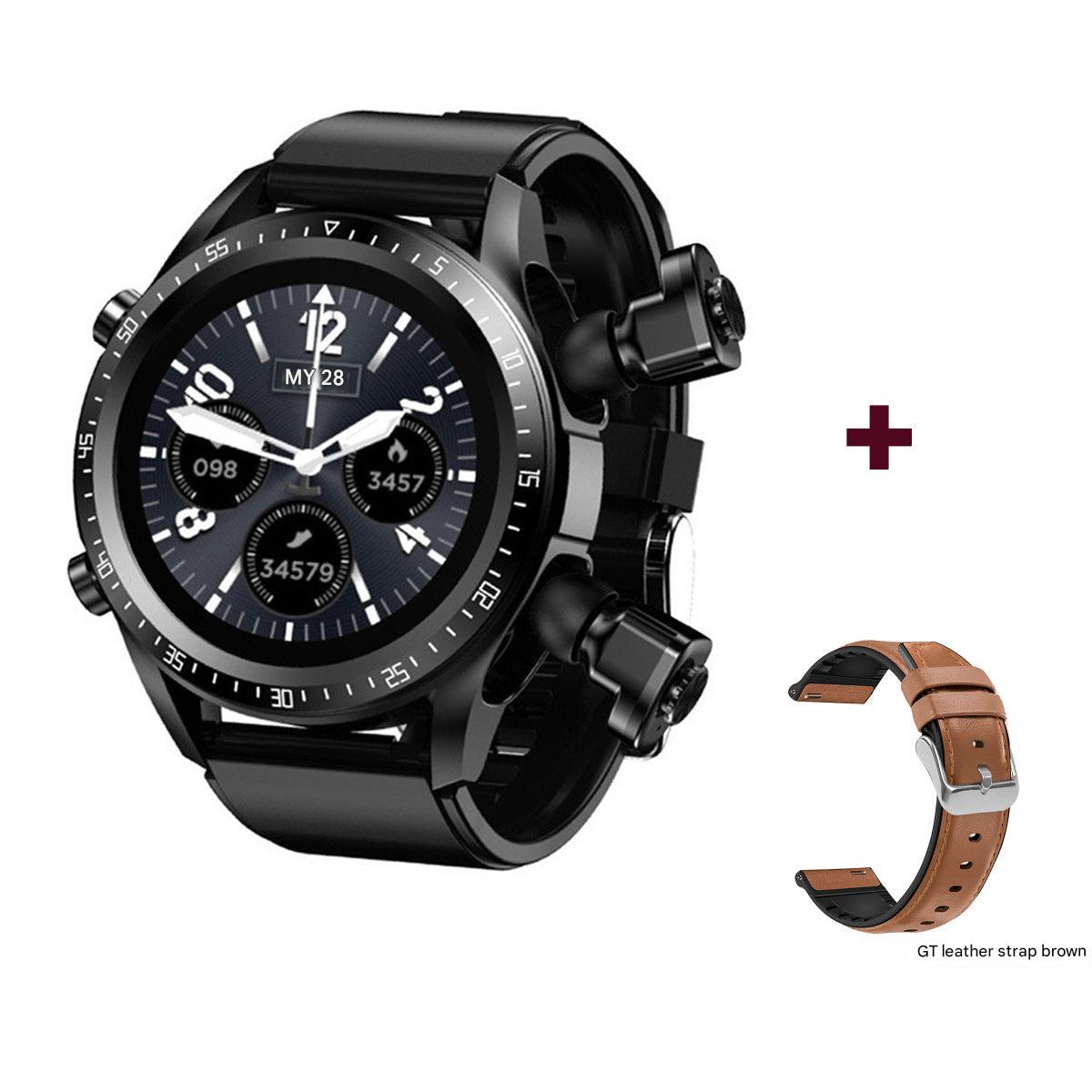 Smartwatch with earbuds in charging case