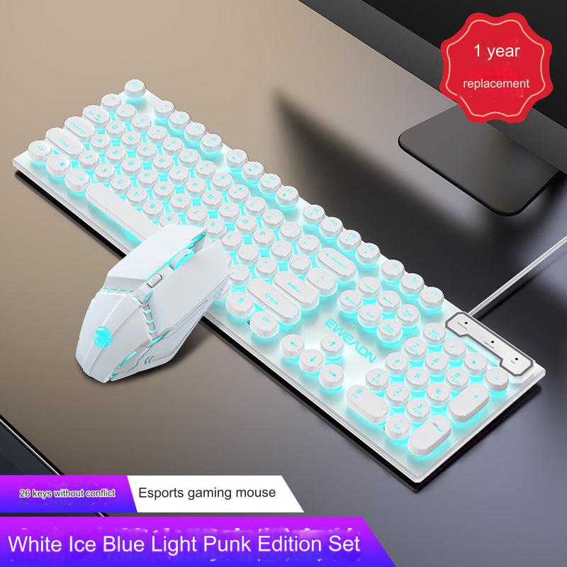 EWEADN GX330 Retro Punk Mechanical Gaming Keyboard & RGB Mouse Set - USB Wired, Ergonomic Design, 1600 DPI