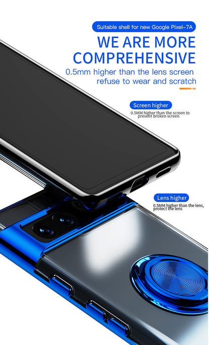 Durable TPU + Metal Protective Case for Google Pixel 6A/7A with Magnetic Stand and Ring Holder - Stylish and Functional