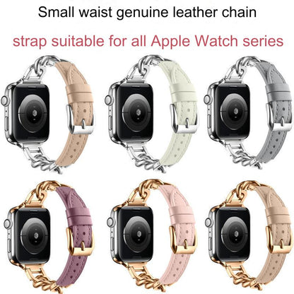 Stylish Leather Chain Link Band for Apple Watch Series 9, 8, 7, SE - Premium Denim Style - Compatible with Various Sizes