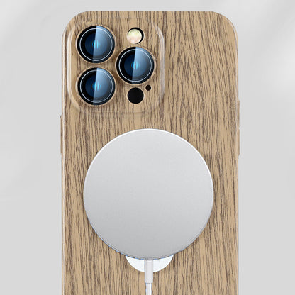 Stylish Magnetic Phone Case with Stand for iPhone 14/15 - All-Weather Protection & Premium Wood Finish