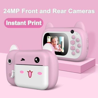 green instant camera with child in background