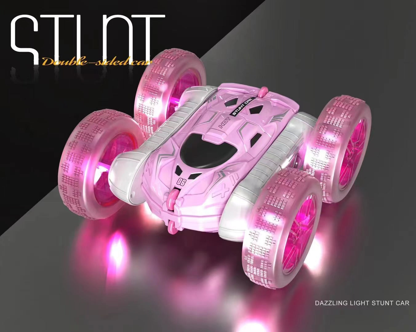 Stunt Remote Control Car - Dual-Sided Flipping RC Vehicle with Colorful LED Lights for Kids