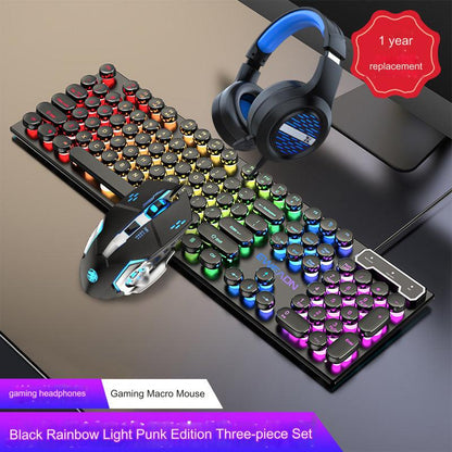 EWEADN GX330 Retro Punk Mechanical Gaming Keyboard & RGB Mouse Set - USB Wired, Ergonomic Design, 1600 DPI