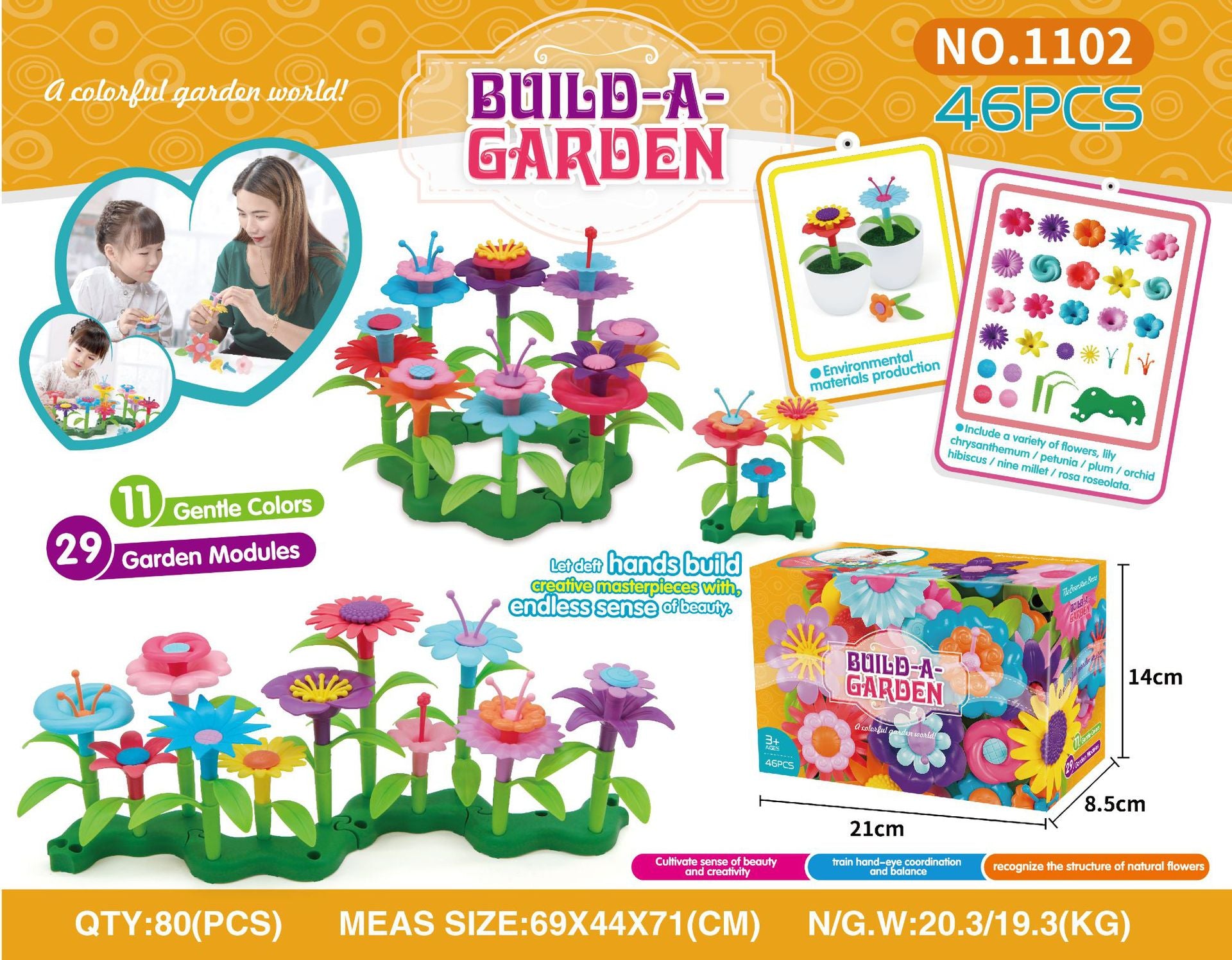 child enjoying assembly of garden world blocks