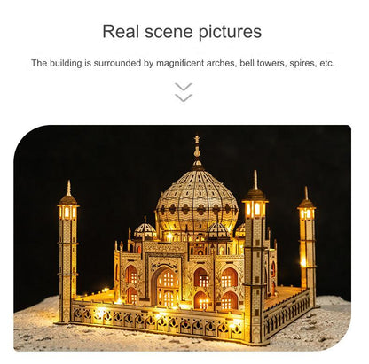 Taj Mahal Wooden Model Kit with LED Lighting - DIY 3D Puzzle for Kids Ages 7-14 | Unique Decorative Collectible