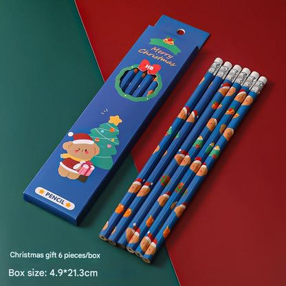 Holiday-themed pencil set with erasers, suitable for children's educational use