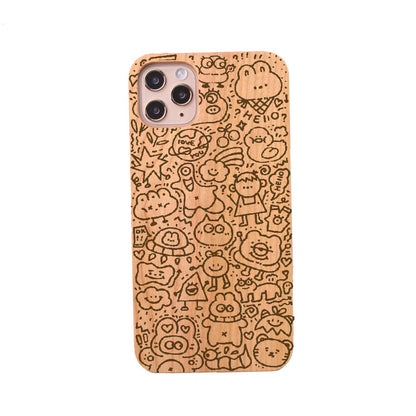 Custom Engraved Wooden Phone Case for iPhone 13 Pro & 15 Pro Max - Stylish & Durable Protection