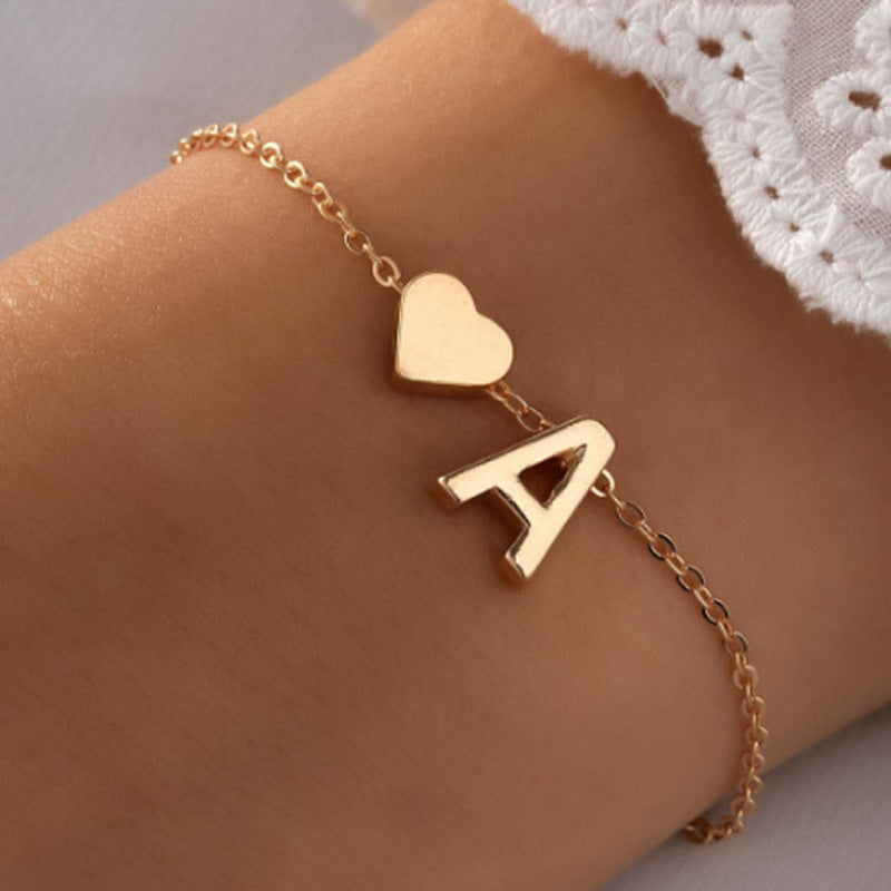 Heart-shaped alphabet bracelet