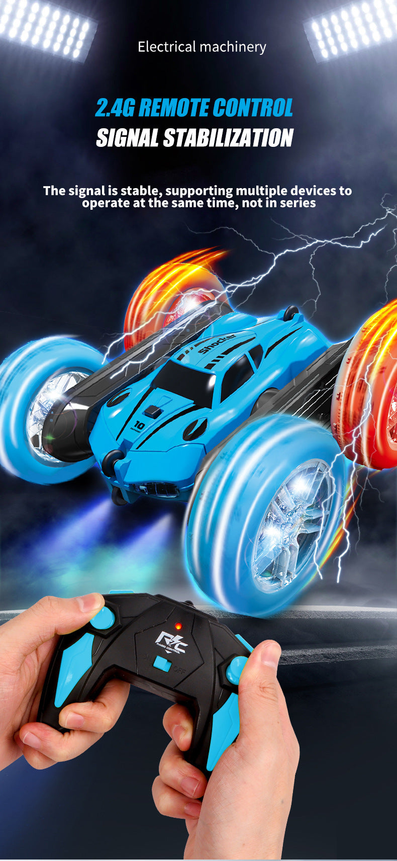 Stunt Remote Control Car - Dual-Sided Flipping RC Vehicle with Colorful LED Lights for Kids