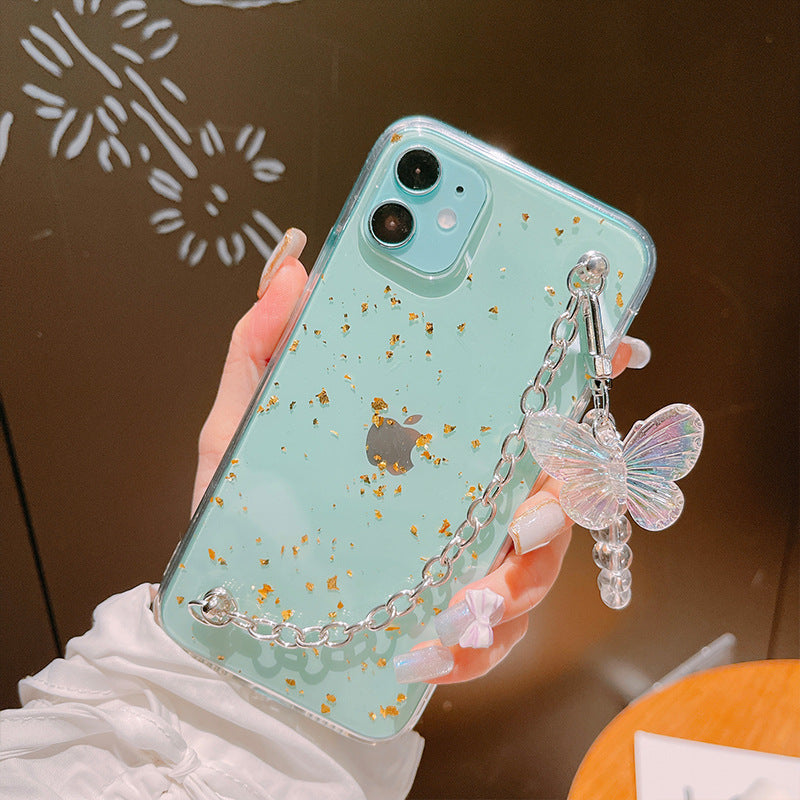 Elegant Gold Foil Butterfly Chain TPU Case for iPhone - Stylish and Versatile Protection