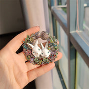 XZ0463-1 Floral Wreath Double Rabbit Brooch