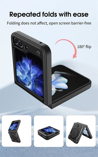 Durable Samsung Z Flip5 Ring Stand Case - Foldable Armored Protection Cover