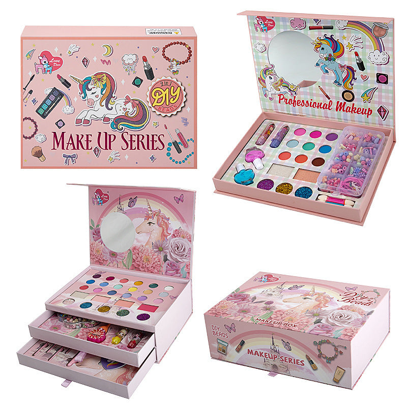 Girl with unicorn makeup playset