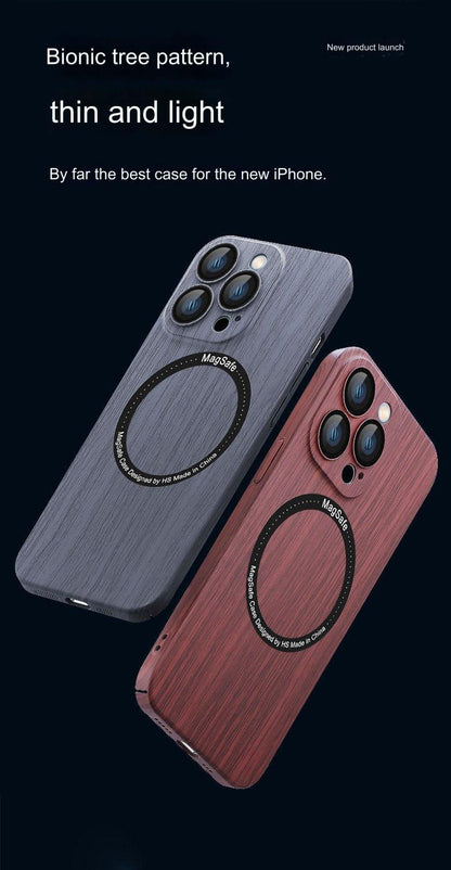 Wood Grain Magnetic iPhone Case for iPhone 15, 14, 13 & 12 - Shockproof, Anti-Fingerprint Protection