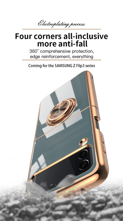 Samsung Galaxy Z Flip 6 Copper Plated Ring Stand Magnetic Phone Case - Shockproof & Fingerprint Resistant