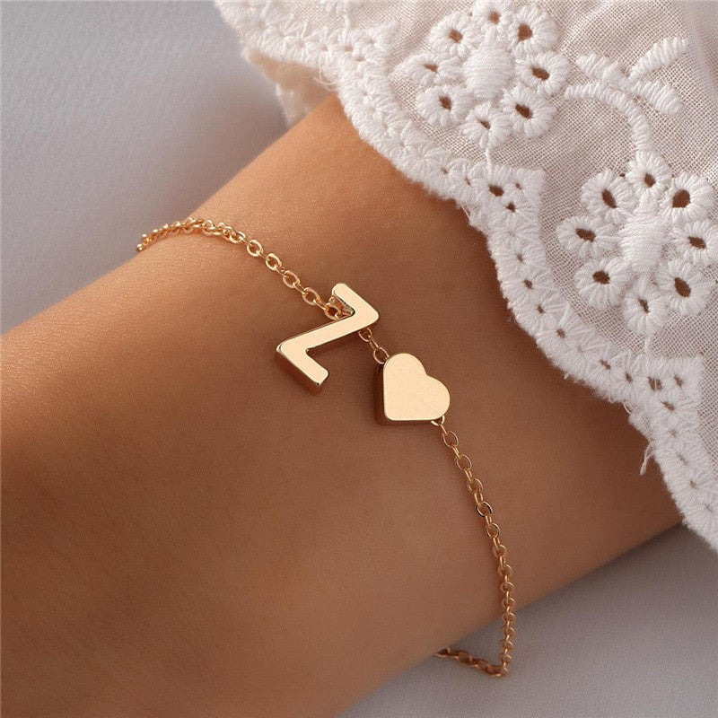 Gold alphabet heart bracelet