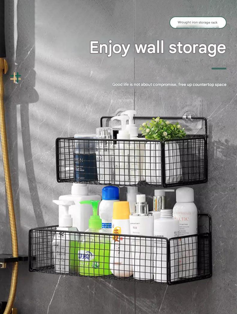 black no-drill bathroom shelf