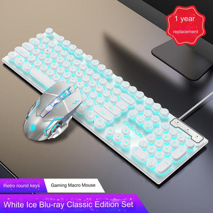 EWEADN GX330 Retro Punk Mechanical Gaming Keyboard & RGB Mouse Set - USB Wired, Ergonomic Design, 1600 DPI