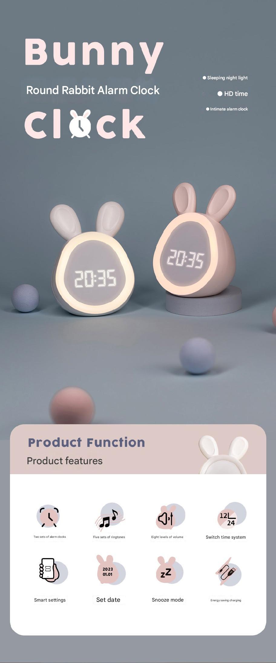 Cartoon Bunny Alarm Clock for Kids