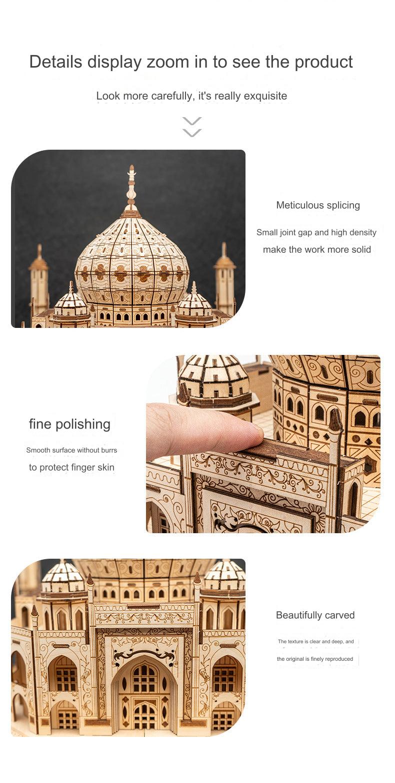 Taj Mahal Wooden Model Kit with LED Lighting - DIY 3D Puzzle for Kids Ages 7-14 | Unique Decorative Collectible