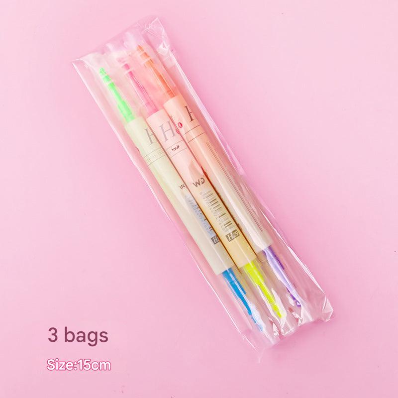 highlighter pen set neatly packed in transparent bag