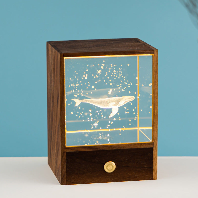 Touch-activated LED wooden night light