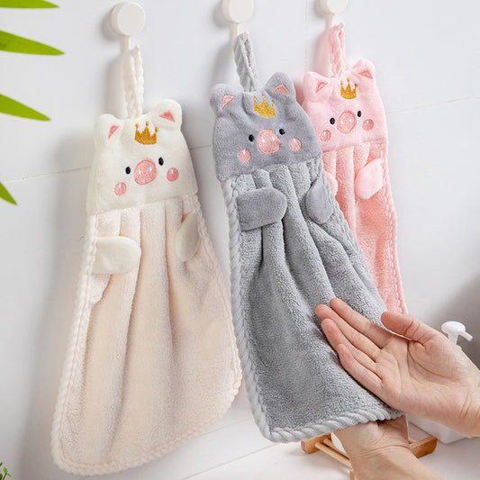 Coral velvet hand towel in use