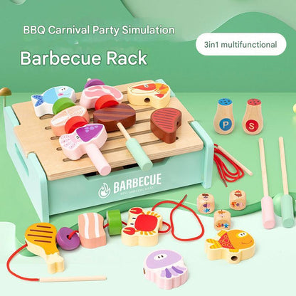 wooden bbq playset blue details