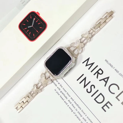 Fashionable Rhinestone-Embellished Metal Band for Apple Watch Series 9 & All Models - Adjustable Sizes