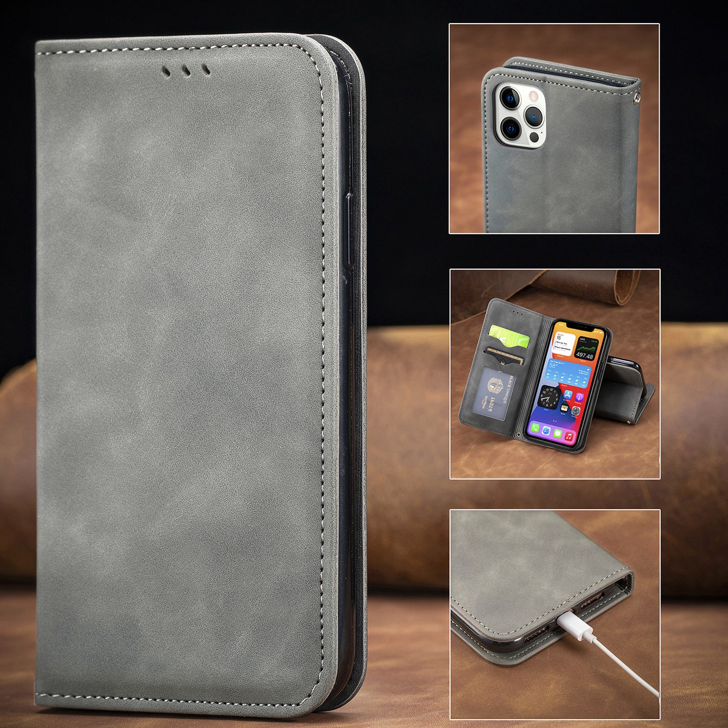 Premium Magnetic Flip Case for iPhone 16 Pro Max & Samsung S24 Ultra | Leather & TPU with Hidden Stand